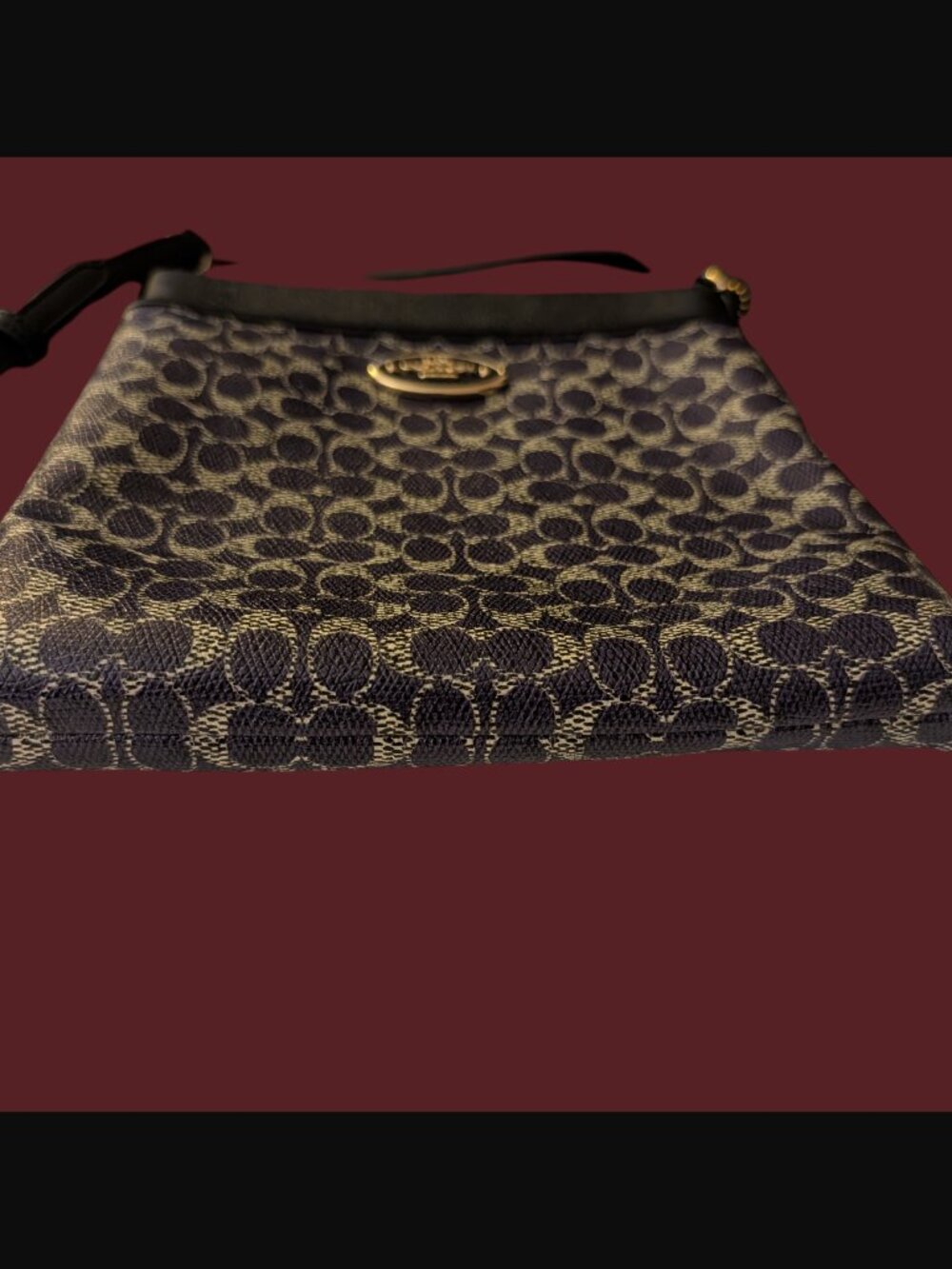 Coach Signature Purple And Black Leather Trim Coated Canvas Cross Body Purse - Picture 12 of 16